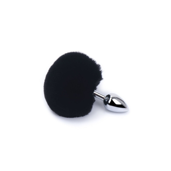 Plug anal aluminium avec pompon noir Taille S 